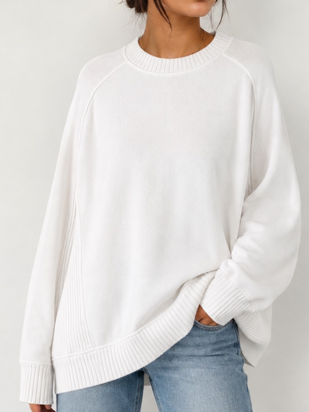 Aerie White Oversized Crewneck Pullover Sweatshirt